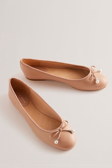 Ted Baker Pink Flat Ayvvah Bow Ballerina Shoes With Signature Coin