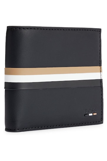 BOSS Black Faux-Leather Wallet With Signature Stripe