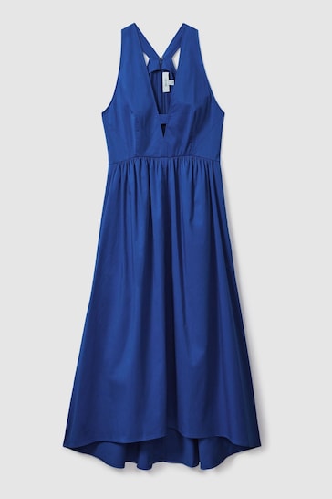 Reiss Cobalt Blue Yana Petite Cotton Blend High-Low Midi Dress