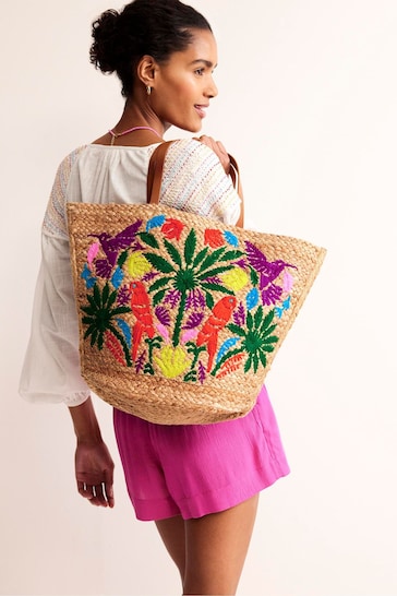 Boden Natural Embroidered Basket Bag