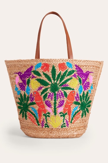 Boden Natural Embroidered Basket Bag
