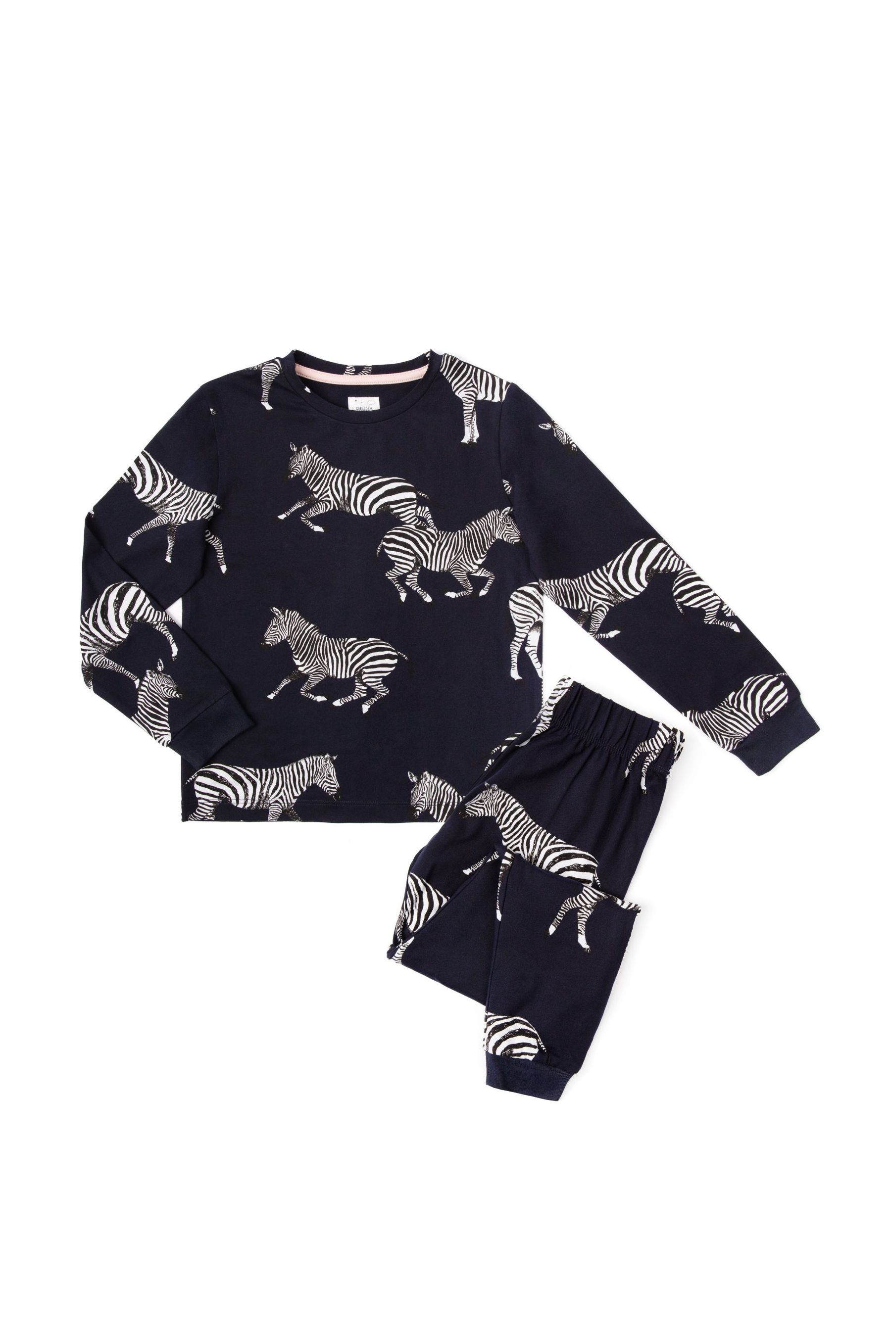 Buy Chelsea Peers Blue Kids Zebra Print Long Pyjama Set from the Next UK online shop