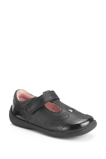 Start Rite Dazzle Leather and Patent T-Bar First School Black Shoes