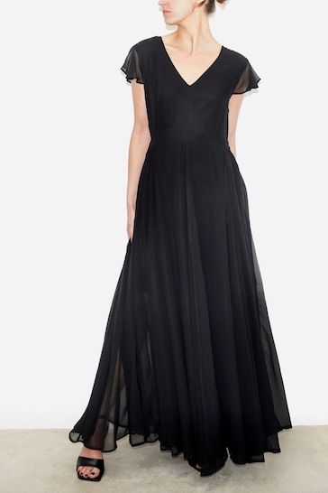 Religion Black Axis Capped Sleeve Maxi Dress With Full Skirt