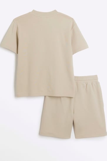 River Island Natural Boys RR T-Shirt and Shorts Set