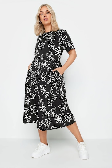 Yours Curve Black Abstract Print Pure Cotton Midaxi Dress
