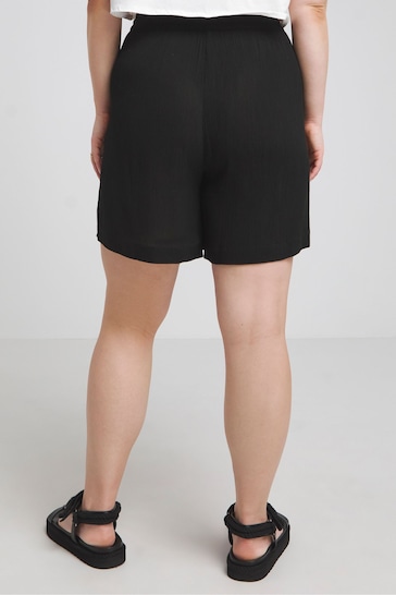 Simply Be Tie Waist Crinkle Black Shorts