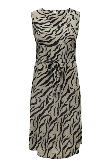 ONLY Curve Brown Zebra Print V-Neck Tie Front Dress