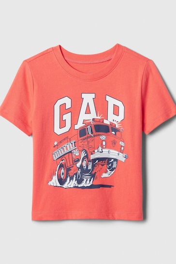 Gap Red Fire Truck Graphic Logo Short Sleeve Crew Neck T-Shirt (Newborn-5yrs)