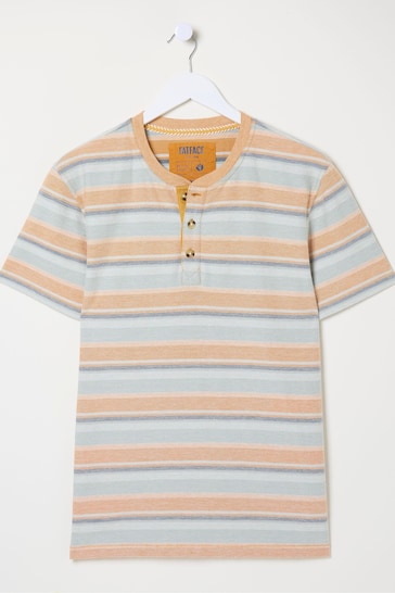 FatFace Orange Trescowe Textured Stripe Henley T-Shirt