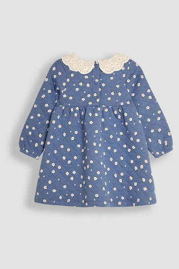 JoJo Maman Bébé Blue Daisy Floral Broderie Collar Quilted Dress