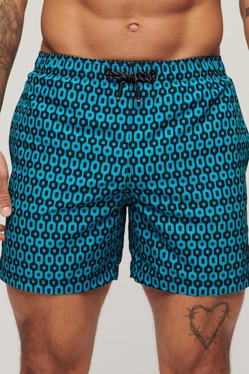 Superdry Blue Printed 15 Inch Recycled Swim Shorts