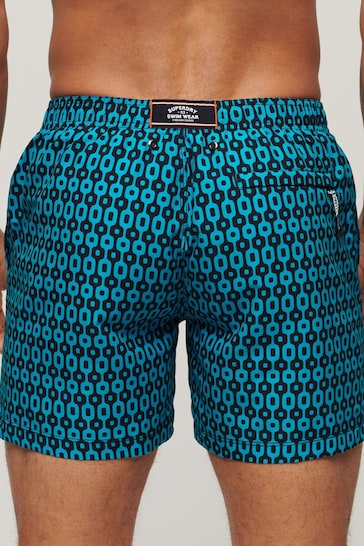Superdry Blue Printed 15 Inch Recycled Swim Shorts
