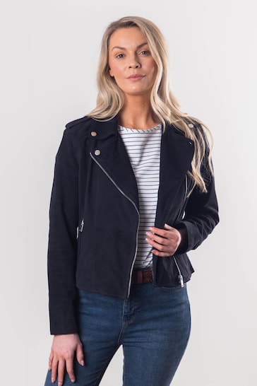 Lakeland Leather Blue Staveley Suede Biker Jacket