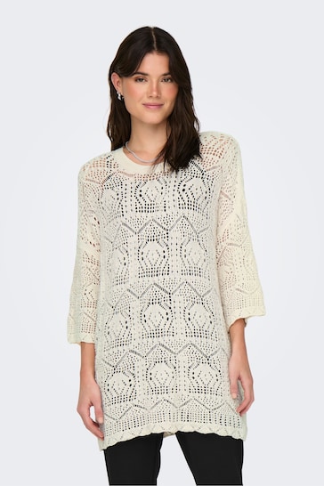 ONLY White Relaxed Fit Crochet Beach Dress