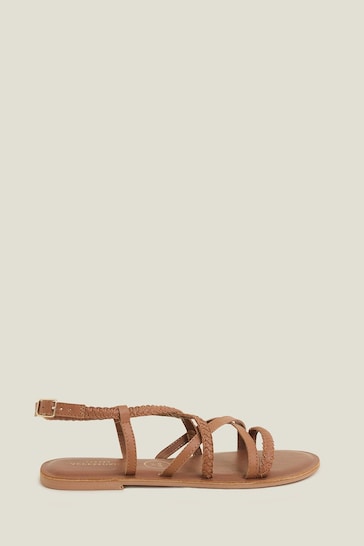 Accessorize Strappy Wide Fit Leather Brown Sandals