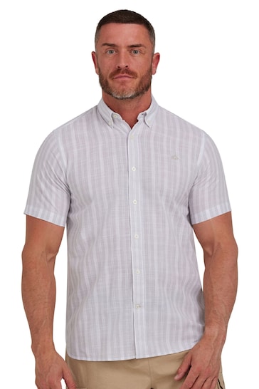 Raging Bull Grey Short Sleeve Multi Stripe Linen Look Shirt