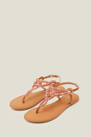 Accessorize Pink Seed Bead Cut Out Sandals