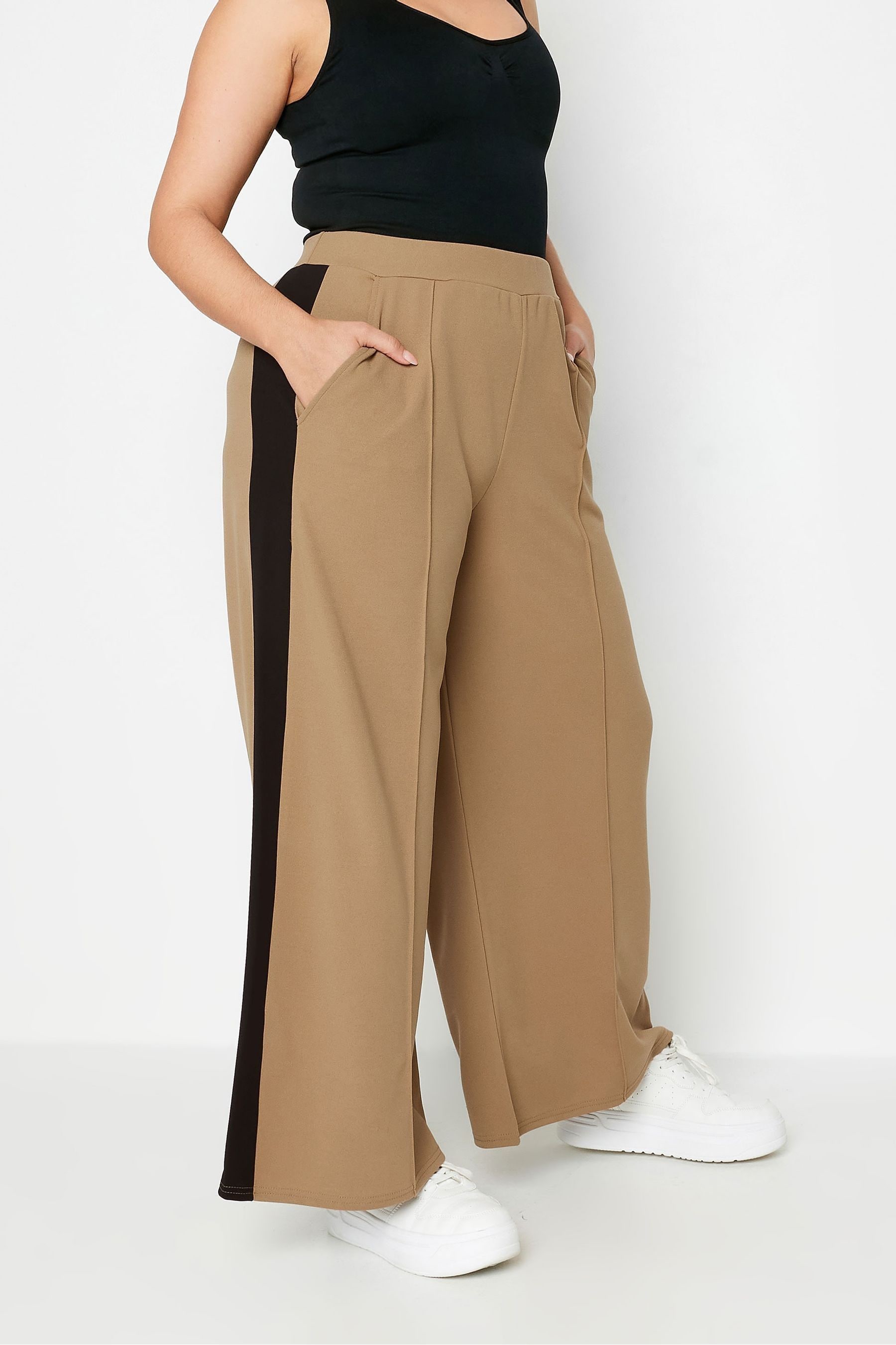 Brown wide leg trousers womens best sale