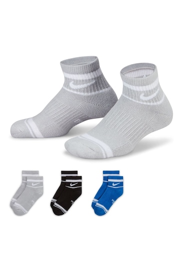 Nike White/Blue Everyday Cushioned Ankle Socks 3 Pack