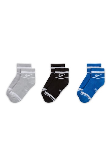 Nike White/Blue Everyday Cushioned Ankle Socks 3 Pack