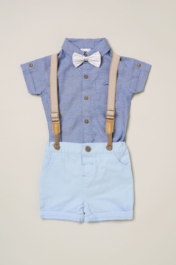 Little Gent Blue Shirt Bodysuit Bowtie Shirt and Short Set