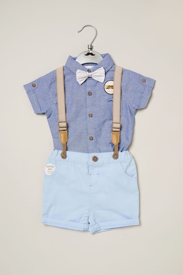 Little Gent Blue Shirt Bodysuit Bowtie Shirt and Short Set