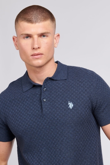 U.S. Polo Assn. Mens Regular Fit Blue Texture Knit Polo Shirt