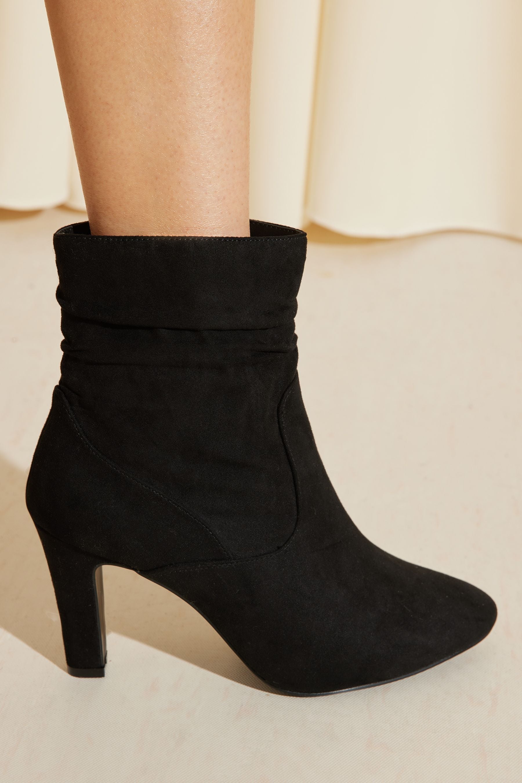 Buy Friends Like These Black Wide Fit Heeled Ruched Ankle Faux Suede Boots from the Next UK online shop