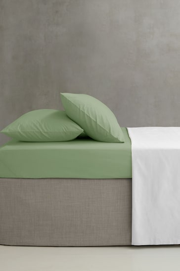 Catherine Lansfield Sage Green Percale 180 Thread Count Fitted Sheet