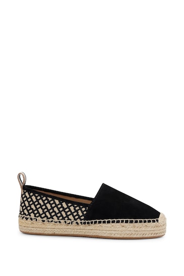 BOSS Black Suede Slip-On Espadrilles With Embroidered Monograms