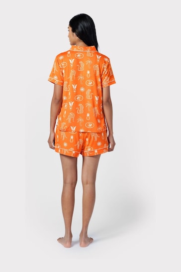 Chelsea Peers Orange Tropical Holiday Print Short Pyjama Set
