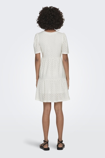 JDY White Textured Summer Short Sleeve Dress