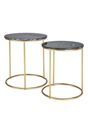 Pacific Black Set of 2 Milly Marble Tables with Gold Frame