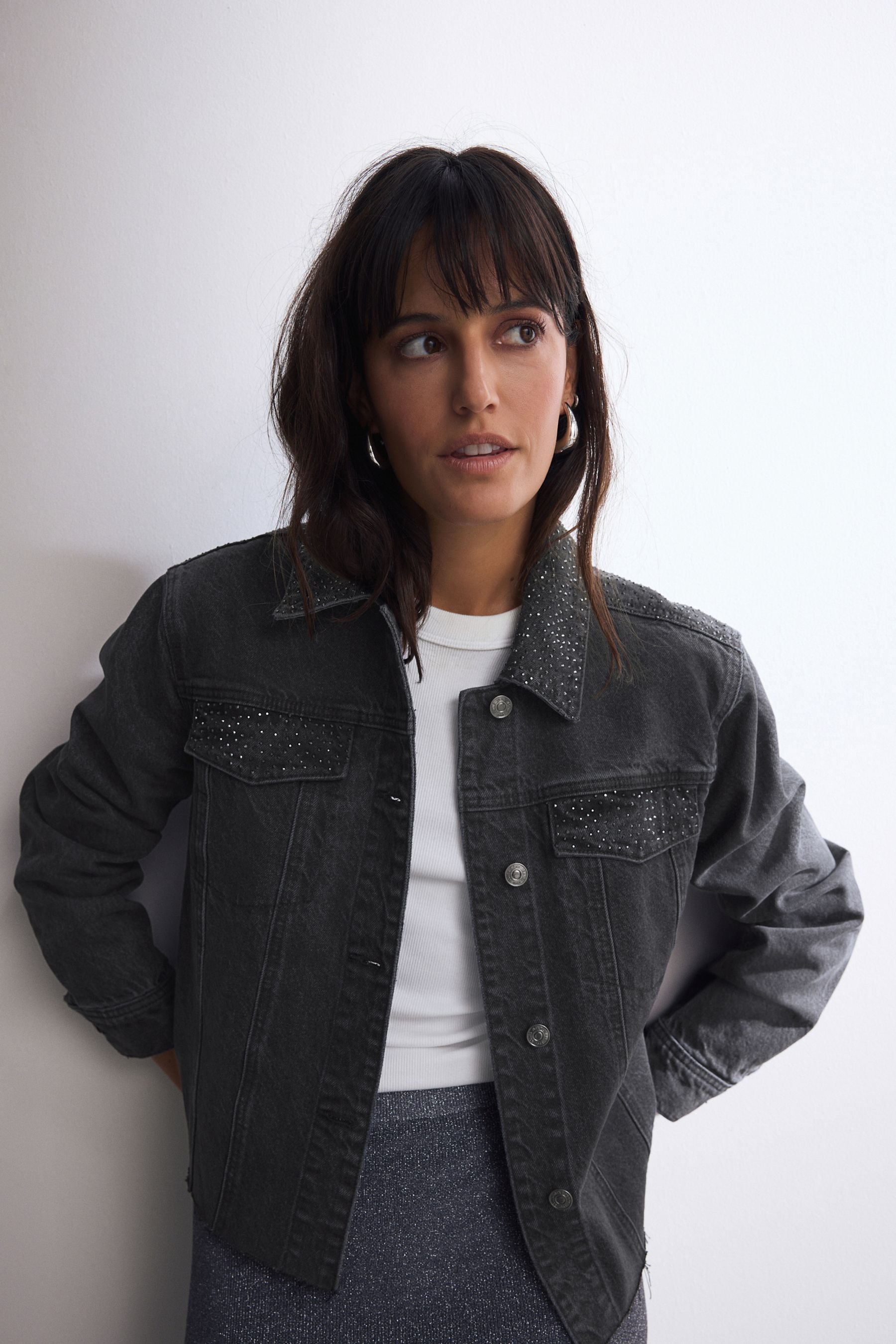 Black Diamante 100 Cotton Denim Jacket