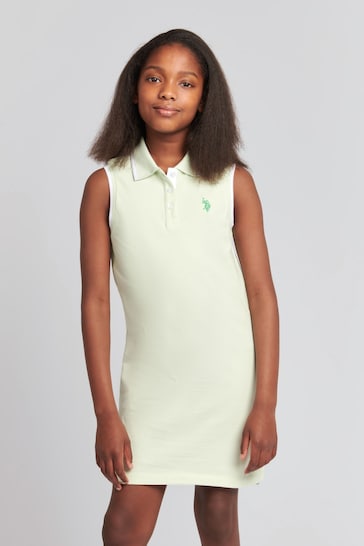 U.S. Polo Assn. Girls Green Striped Sleeveless Polo Dress