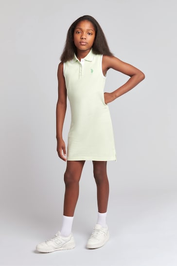 U.S. Polo Assn. Girls Green Striped Sleeveless Polo Dress