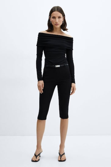 Mango Off-The-Shoulder Knitted Black Sweater