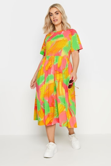 Yours Curve Orange Abstract Print Pure Cotton Midaxi Dress