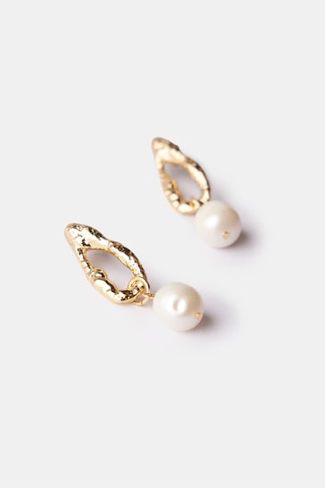 Mint Velvet Gold Tone Ribbed Pearl Earrings