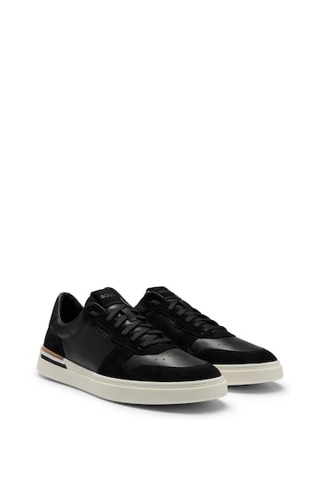 BOSS Black Cupsole Lace-Up Trainers In Leather And Suede
