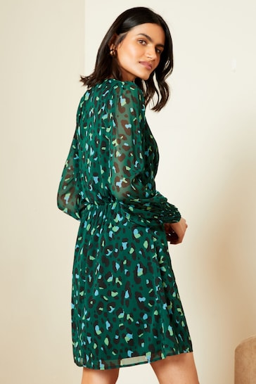 Love & Roses Green Printed Empire Long Sleeve Midi Dress