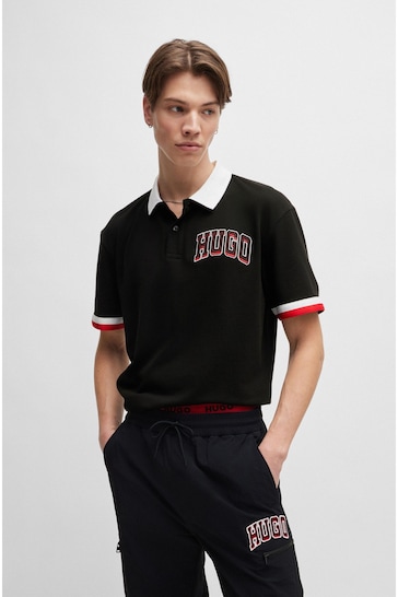 HUGO Varisty Logo Sport Relaxed Fit Black Polo Shirt