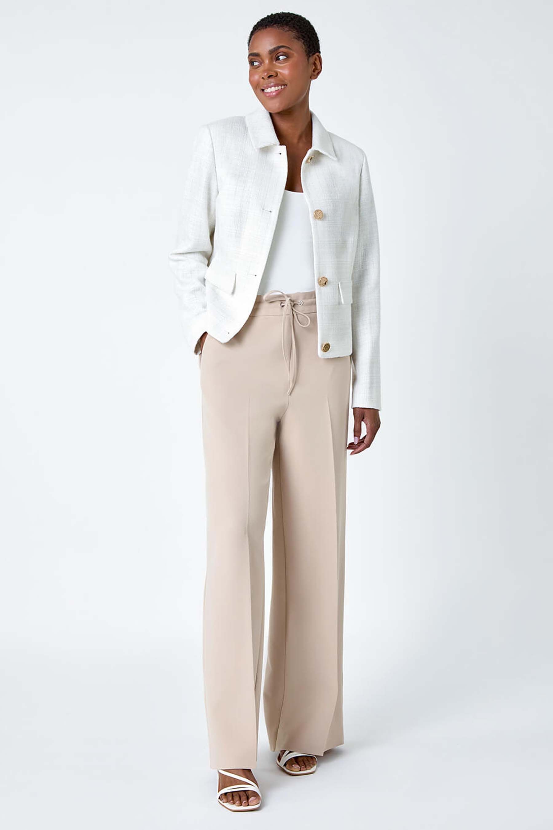Buy Roman White Textured Button Detail Boucle Jacket from the Next UK online shop