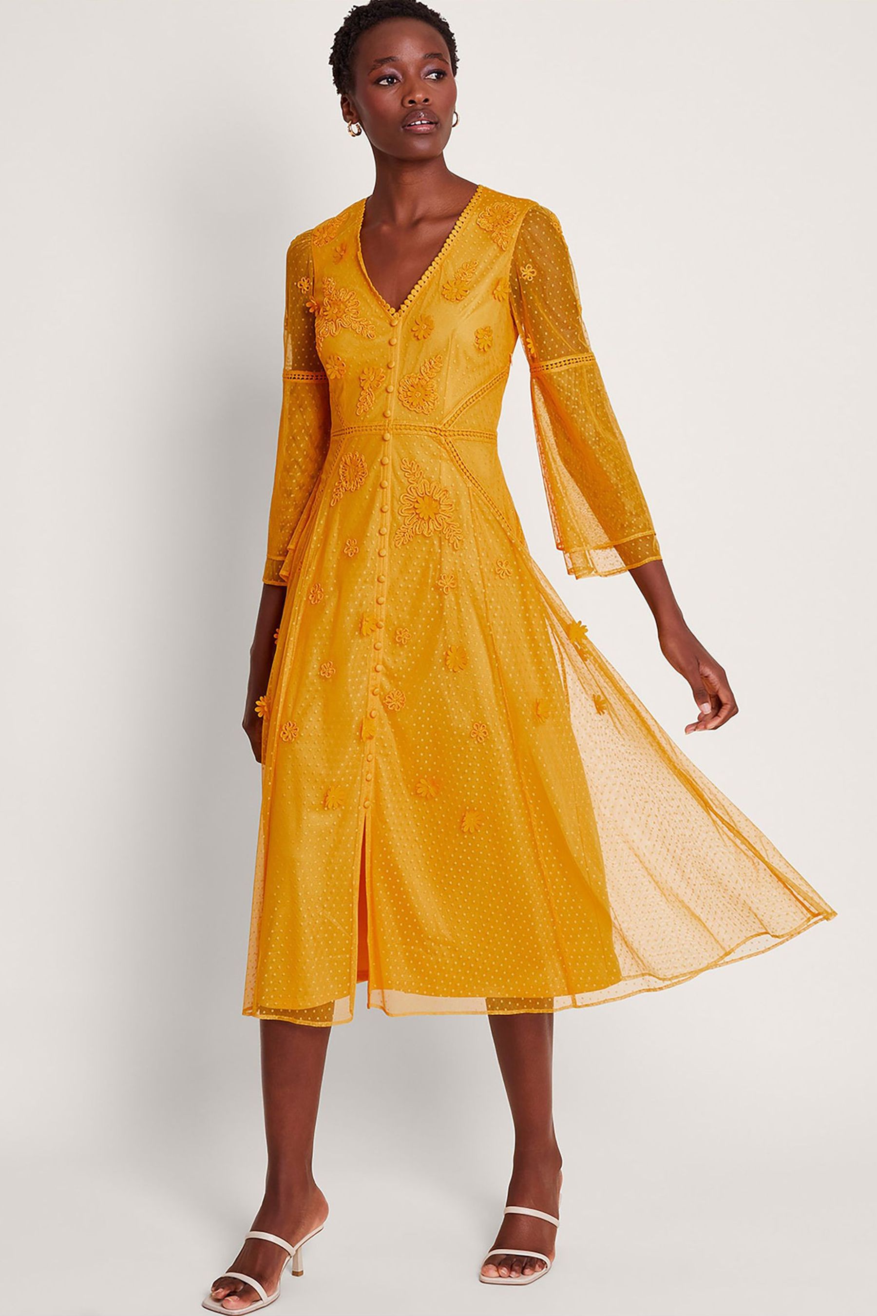 Buy Monsoon Yellow Alba Embroidered Tea Dress from the Next UK online shop