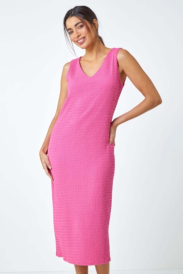 Roman Pink Textured Stretch Jersey Midi Dress