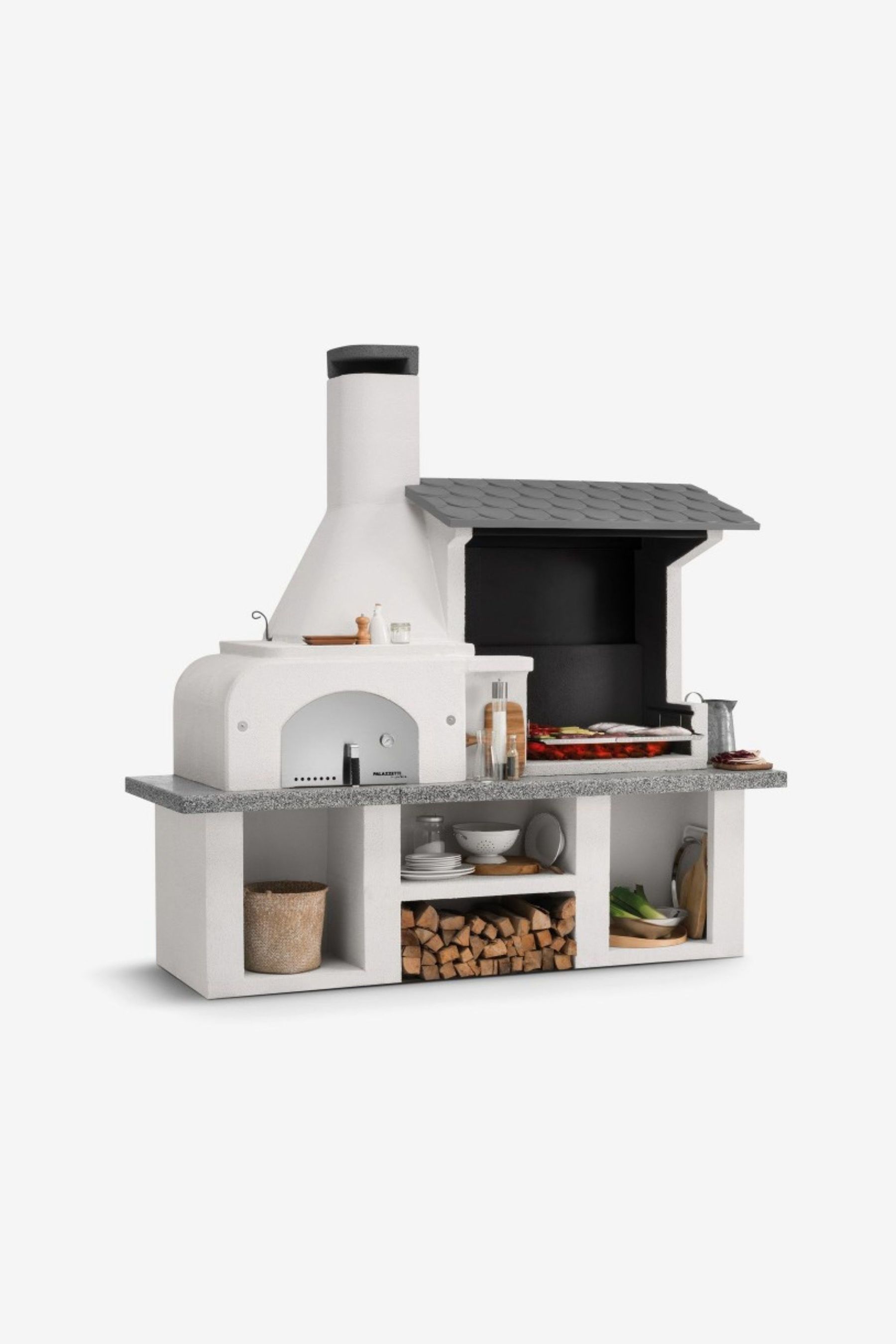 Callow Black Complete Outdoor BBQ Kitchen with Wood Fired Oven