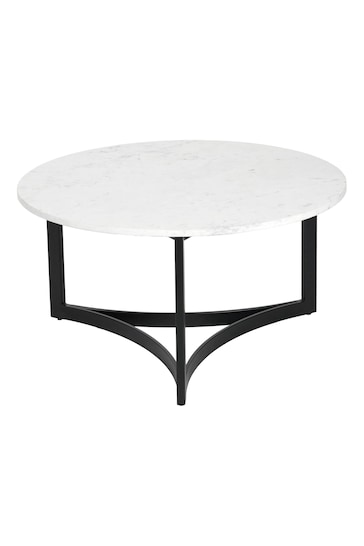 Pacific Mirrored White Marble and Black Metal Coffee Table