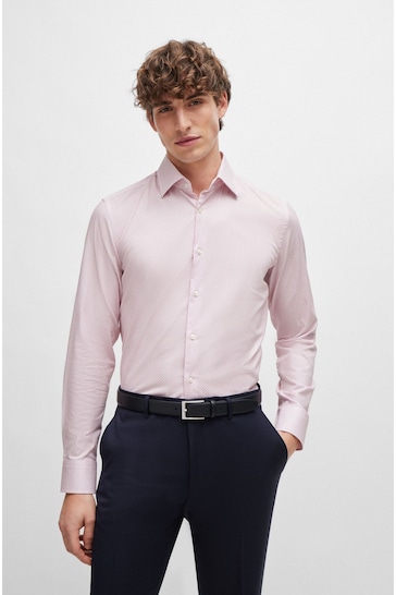 BOSS Pink Slim-Fit Shirt In Printed Stretch-Cotton Dobby