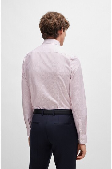 BOSS Pink Slim-Fit Shirt In Printed Stretch-Cotton Dobby